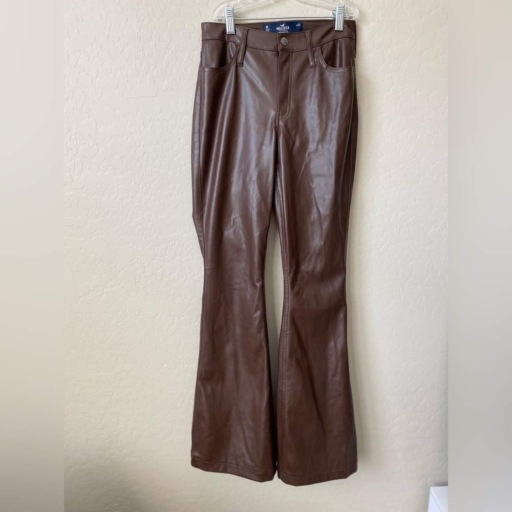 NWOT Hollister High-Rise Brown Flare Faux Leather Pants